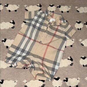 Burberry Beige and Gray Checkered Kids Bodysuit